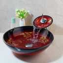 Red Glass Vessel Sink with Faucet and Drain Combo 16 Inch Tempered Glass Bathroom Sink Above Counter, Round Bathroom Basin Bowl, Medium