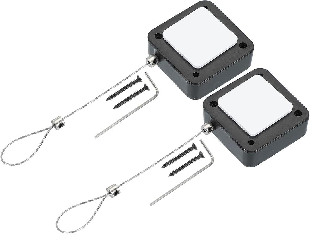 PATIKIL 5 ft Retractable Remote Control Tether, 2 Pack Security Cable Lanyard Lock with Double Sided Adhesive & Screw for TV Remote Control Gaming Controller, Black(Lock Buckles)