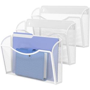 MINDEPOT Wall File Organizer,Hanging Wall Mounted File Folder Binder Holder Mail Organizer for Office,Home and School Supplies (White)