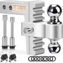 Aircraft Aluminum Adjustable Trailer Hitch for 2 Inch Receiver, Tow Dual Ball 2'' & 2-5/16'' Towing Weight 12,500 LBS, 6'' Drop/Rise, Lightweight/Anti Rust Anti Rattle, Bulletproof Lock Pin