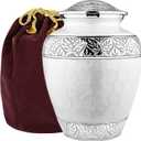 Trupoint Memorials Cremation Urn for Ashes for Women Female, Urns for Human Ashes Male, Engraved Mother of Pearl Funeral Urn for Adult Man, Silver Lining Large White