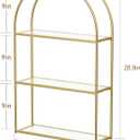 3-Tier Arched Wall Shelf with Gold Frame & Transparent Shelves