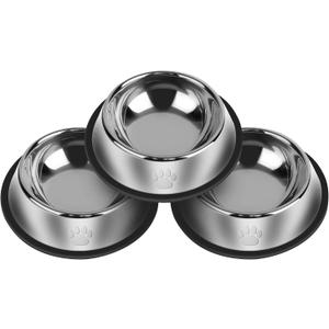 3Pcs Stainless Steel Dog Bowls Set with Dog Paw Pattern- Non-Slip Food and Water Bowl 13 Oz - Dishwasher-Safe, Rust Resistant Metal Pet Bowls for Small/Medium/Large Sized Pets