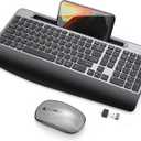 JOYACCESS Wireless Keyboard and Mouse, Ergonomic Wireless Keyboard with Wrist Rest and Phone Holder, Quiet Computer Mouse for Mac PC Laptop-Black Grey