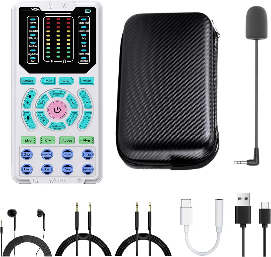 Voice Changer with Sound Card  6 Real-Time Modes, 10 Pitch Levels, Plug & Play, Funny Effects, for Gaming, Streaming, Podcast, Karaoke, Compatible with PC, PS5, Xbox, Switch, iPad, Phone