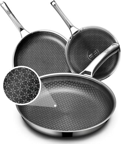 OATOFP Non Stick Frying Pans Set, Hybrid Skillet Set Nonstick (8+10+12inch), Pans for cooking, PFOA Free Stainless Steel Kitchen set,