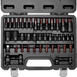 DISEN 42-Piece Master Torx Bit Socket, CR-V&S2 Alloy Steel, Socket Set and Bits T8-T70,E-Torx E4-E24, TT10-TT55, Impact Socket Adapter,High Torque for Automotive Mechanic