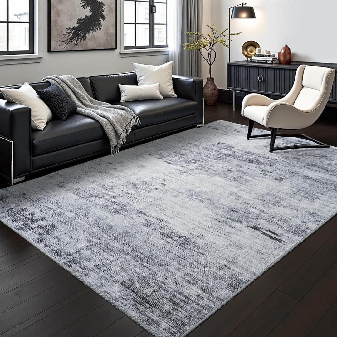 Toneed Abstract Area Rug 5x7 Modern Washable Rug Soft Non Slip Rug Low Pile for Bedroom Living Room Dining Room Grey