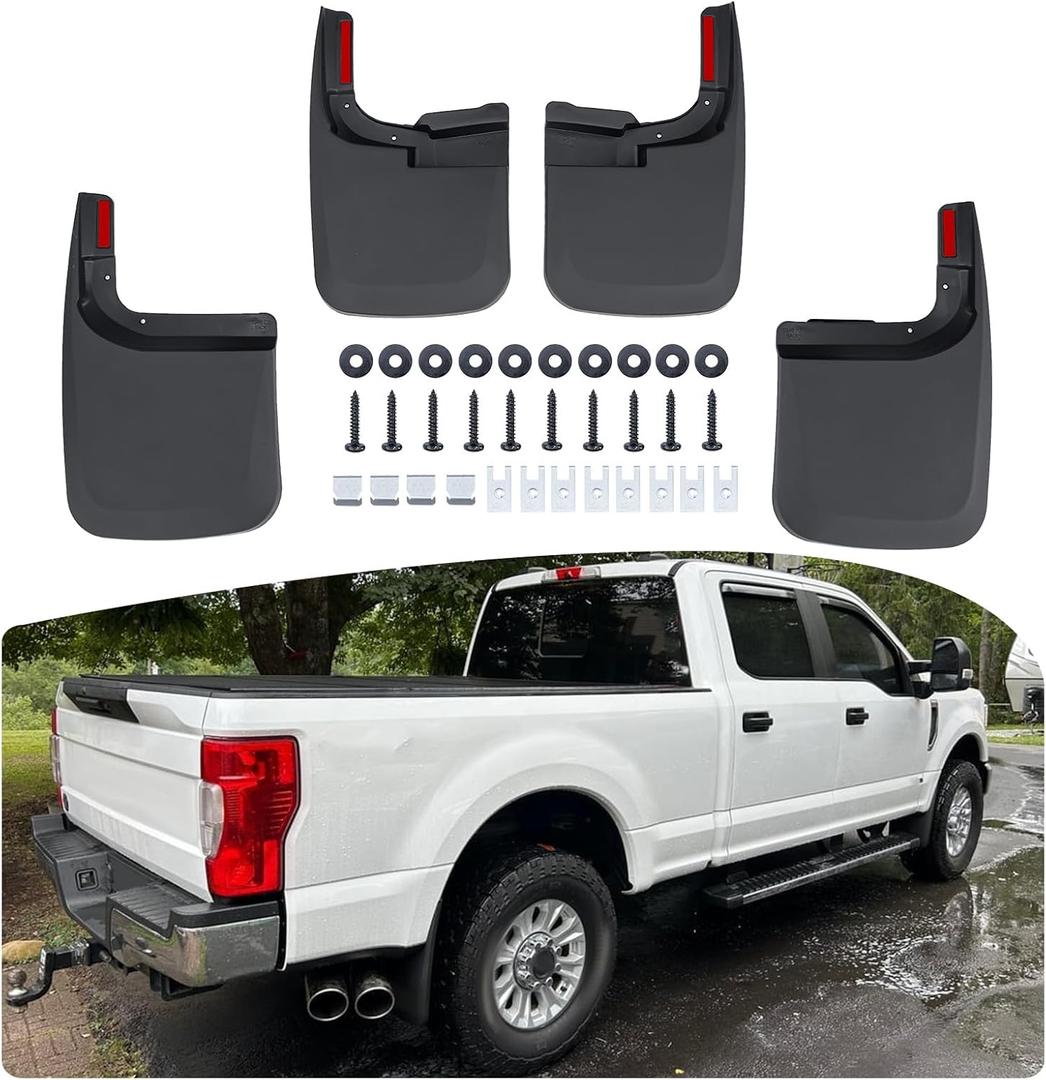 Mud Flaps Guards for 2017-2025 Ford F250/F350 Super Duty w/Single Rear Wheels & w/o OEM Fender Flares, Front & Rear Splash Guards for Pickup Trucks 4PCS