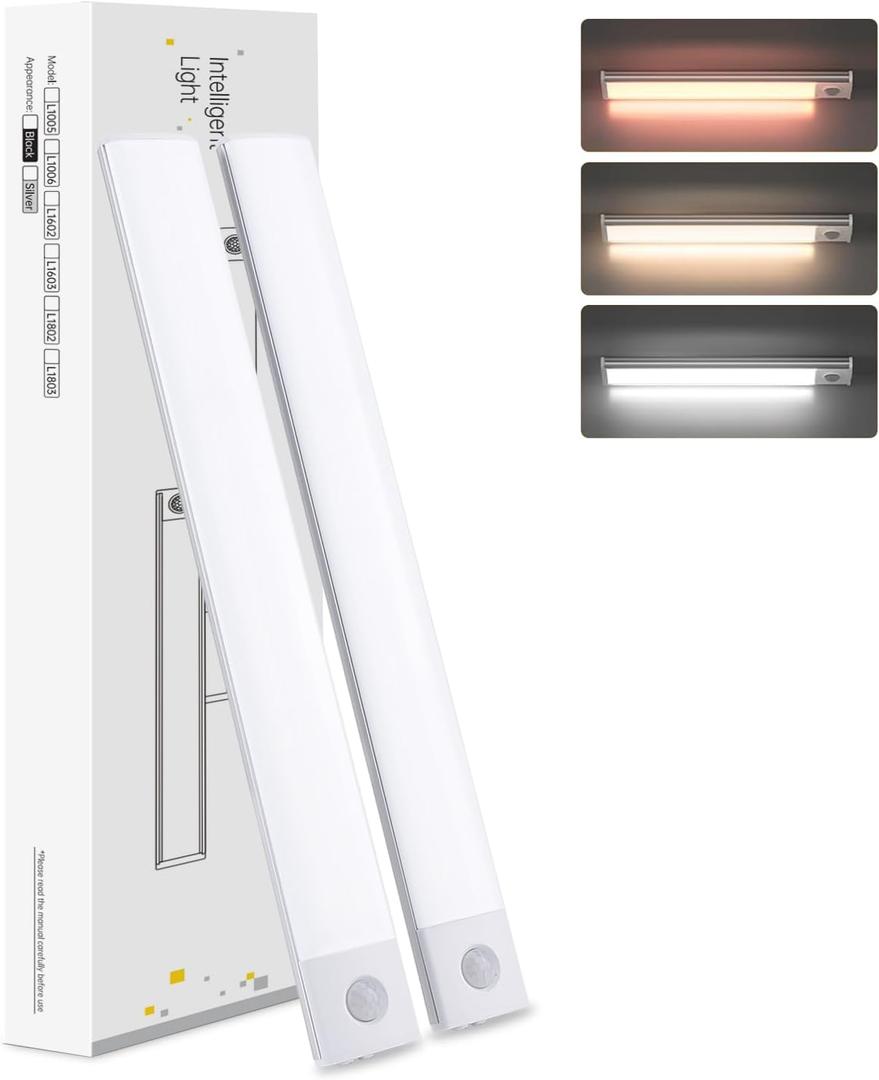 Under Cabinet Lights,60 LED Rechargeable Battery Operated Motion Sensor Light Indoor, 2 Pack Magnetic Dimmable Closet Lights, Wireless Under Counter Lights for Kitchen Stairs Hallway