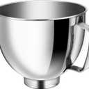 5QT Food Grade Stainless Steel Mixer Bowl, Compatible with KitchenAid Series 4.5-5QT Tilt-Head Mixers, Suitable for K45SS, KSM75, KSM90, KSM100, KSM150, Dishwasher Safe, Heavy Duty, No Residue (Metal Silver)