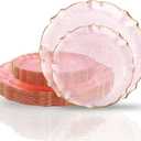 Bucla 40PCS Clear Pink and Gold Plastic Plates - Fancy Pink Hammered with Gold Lace-Edge Disposable Plates - Include 20 Each (10inch Dinner & 7inch Dessert) Plates for Party, Birthday & Wedding