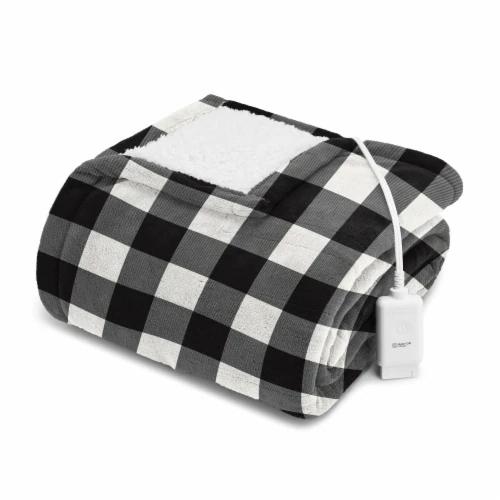 Sunbeam Throw White & Black Buffalo Plaid Microplush Sherpa (Faux Shearling), 4 Heat Settings, 4-Hour Auto Shut-Off, Electric Heated Blanket, 60” x 70”