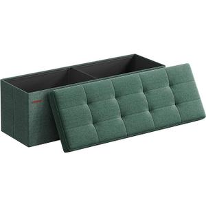SONGMICS MAZIE Collection - 43 Inches Folding Storage Ottoman Bench, Ottoman Foot Rest, End of Bed Bench, Storage Chest, Load 660 lb, for Living Room, Bedroom, Entryway, Retro Green ULSF077C01
