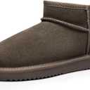 DREAM PAIRS Ankle Winter Mini Boots for Women Genuine Suede Faux Fur Lining Water Resistant Warm Snow Boots Slip On Memory Foam Comfort Booties FuzzyClassic (8, Taupe)