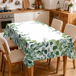 Eikione Rectangular Tablecloth 60x102In, Summer Green Leaves Tableclothes Outdoor Washable Seasonal Table Cover for Party Picnic Dinner Decor