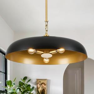 Large Pendant Light 20in Black and Gold Dome Pendant Lights 3 Light Socket Pendant Light Fixture with Adjustable Pendant Lighting for Kitchen Island Dining Room Kitchen Sink, E12