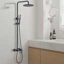 RBROHANT Exposed Shower System with Tub Spout, Matte Black Exposed Pipe Shower Faucet with 3 Functions Brass Shower Valve, Shower Height Adjustable, Wall Mounted