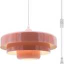 Hanging Lamp Pink Plug in Pendant Light Mid Century Modern Pendant Lamp Fixtures Nordic Hanging Light Style Pendant Lighting Metal Shade for Living Room Dining Room Bedroom Kitchen Island