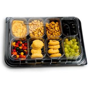 Pack of 3 Snackle Box Container, Portable Snack Box, 8 Compartment Snack Tray with Lid, Divided Serving Tray with Lid and Clear Divided Snack Containers with Lids for Fruit Candy Nuts Veggie