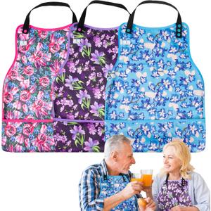 Adult Bibs with Crumb Catcher,3Pack Adjustable Bibs for Eating,Waterproof Washable Adult Clothing Protectors,Reusable Large Feeding Bib for Women Men Elderly Seniors