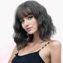 VCKOVCKO 12Inches Loose Wave Bob Wig Wavy Grey Bob Wig with Air Bang Curly Hair Wigs Synthetic Cosplay Party Wigs for Women (12Inches,Deep Grey)