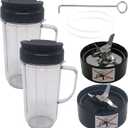 2pcs 22oz cup with lid and ice shaver balde cross blade Replacement Parts,Compatible with Magic Bullet Blender, Juicer and Mixer (Model MB1001/MB 1001B/MBR-1701/MBR1101/MBR-1702/MBR-0301/MBR-0701P)