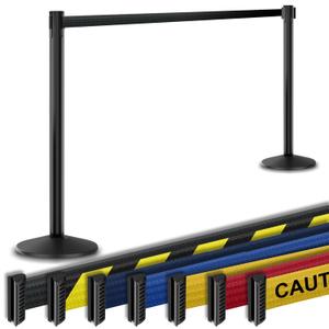 VISIONTRON Retractable Belt Barrier 2pk, 40 Tall Crowd Control Stanchion, 10 Long Belt/Visiontron Prime Steel, Self-Straightening No-Tools Assembly, (VS Black Post w/Black Belt)