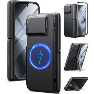 TONGATE Magnetic for Pixel 10 Pro Fold Case with Glass Screen Protector, [Compatible with MagSafe] [with Camera Cover & Hinge Protection] Full-Body Rugged Stand Case for Google 10 Pro Fold, Black