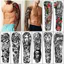 Extra Large Full Arm Waterproof Temporary Tattoos 8 Sheets and Half Arm Shoulder Tattoo 8 Sheets, Tiny 30sheets Lasting Tattoo Stickers for Girls Adult Women or Men (Total 46 sheets) (Black)