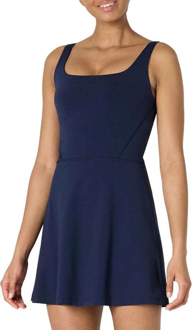 Amazon Essentials Womens Active FormFlex Buttery Soft Tank Tennis Dress with Built-in Bodysuit, Bra, & Shorts (XX-Large, Navy)