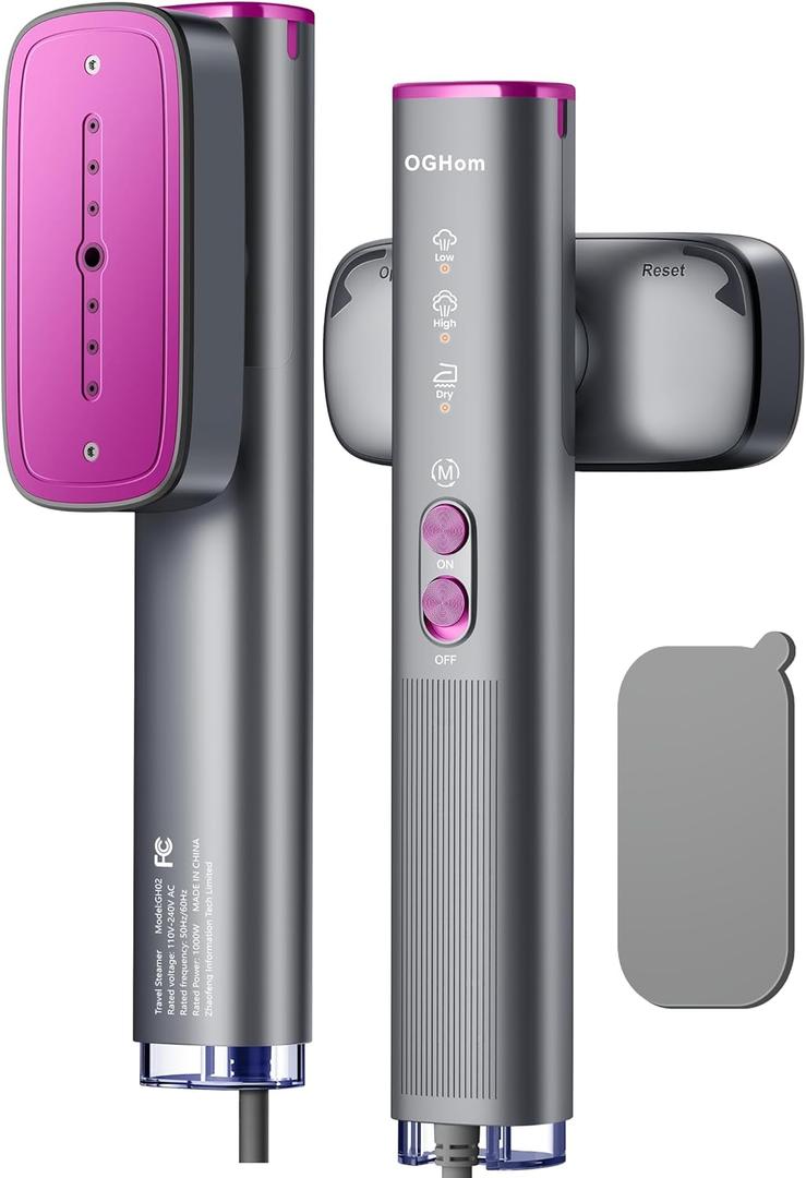 OGHom Steamer for Clothes, 110-240V Travel Steamer & Iron 2 in 1, 1000W Powerful Steam, Portable Handheld Garment Wrinkle Remover, 30s Fast Heat-Up with Dry & 2-Steam Control, for Global & Europe (Grey)