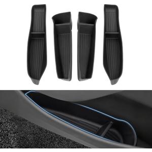 Shademax Set of 4 Car Door Organizer Tray for Tesla Model Y Juniper 2026 2025 Front& Rear Door Side Storage Box for New Model Y Juniper Accessories 2026 Slot Pockets Organizer Insert TPE Material