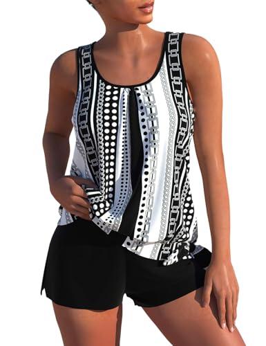 ROSEWE Modest Tankini Swimsuits for Women, Two Piece Athletic Womens Bathing Suits Blouson Tank Tops with Board Shorts, XL