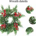 4Pcs Mini Christmas Candle Rings Wreaths, 10Inch Christmas Pine Kitchen Cabinet Candle Holder with Red Berries for Table Cenderpiece Chair Wall Window Decor