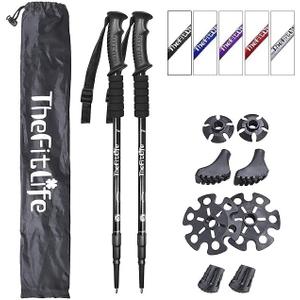 TheFitLife Nordic Walking Trekking Poles - 2 Sticks with Anti-Shock and Quick Lock System, Telescopic, Collapsible, Ultralight for Hiking, Camping, Mountaining, Backpacking, Walking, Trekking (Black)