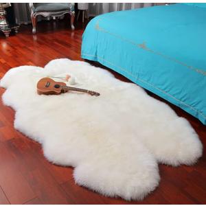 LLB Genuine Sheepskin Area Rug Wool Rug Fur Carpet Fluffy Shaggy Fur Rug for Living Room Kids Bedroom Real Sheepskin Throw Lambskin Rugs Sofa Mat Chair Seat Covers (Ivory White, 4 x 6 ft Sheepskin)