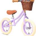 ACEGER 12" Kids Balance Bike with Basket, Toddler Bicycle for Early Learning Leg Strength and Steady Balancing, Durable Frame&Tool-Free Adjustable Seat, Gift Bike for 2-5 Kids, No Brake (Strider-Purple)