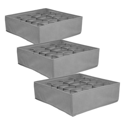 VANZACK 3pcs Foldable Underwear Storage Boxes 24-grid Dividers, Fabric Drawer Organizers for Closet Clothing Storage, Grey Underwear and Sock Organizer Bins for Dresser