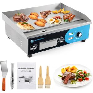 IRONWALLS Commercial Griddle Electric 22, 3000W Electric Flat Top Grill, Stainless Steel Countertop Electric Griddle Nonstick with 122~572Adjustable Temperature Control for Restaurant Kitchen
