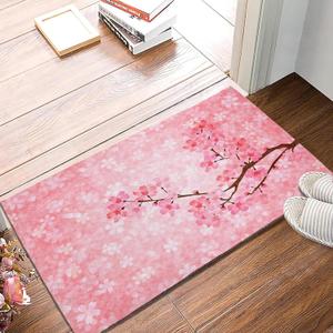 SPUNKER Door Mat,Pink Cherry Blossoms Welcome Mat,Doormats Indoor Entrance, Entry Mat, Indoor Outdoor Mat, Low-Profile Floor Rugs for Entry, Patio, 17''x30''