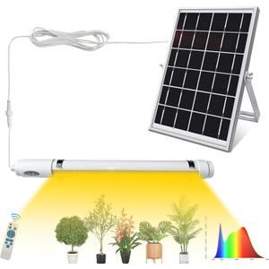 Bright Solar Powered Grow Light with Batteries Full Spectrum Growing LED Lamp for Outdoor Indoor Greenhouse All Stage Plants Waterproof Hanging Sunlike Growth Lights, Auto On Off, (Upgraded)