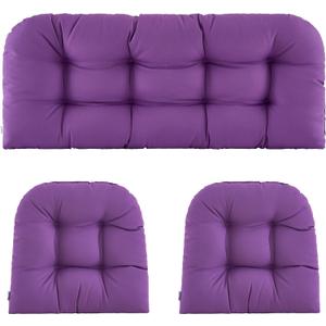 Wicker Chair Cushions of 3 Pieces Waterproof Tufted Outdoor Seat Cushions for Patio Furniture Sofa Settee Couch,1 Loveseat and 2 U-Shaped Cushions,Purple