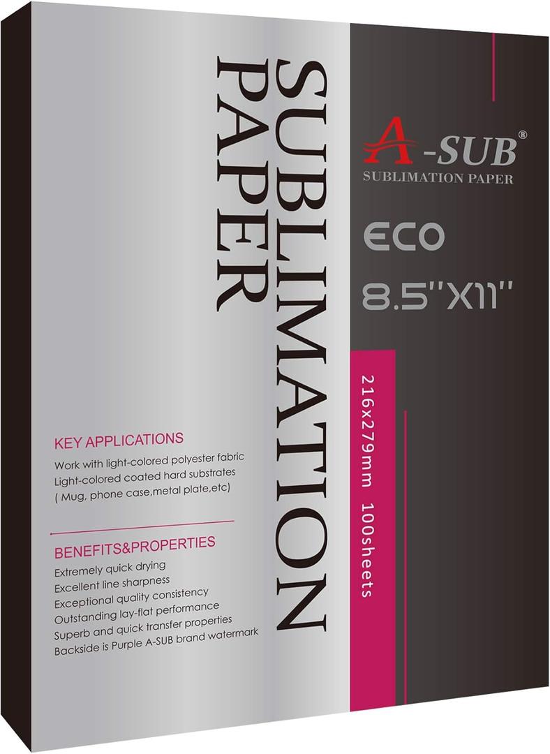 A-SUB Sublimation Paper 8.5x11 Inch for DIY Unique Christmas Gifts Compatible with Inkjet Printer which Match Sublimation Ink 100 Sheets