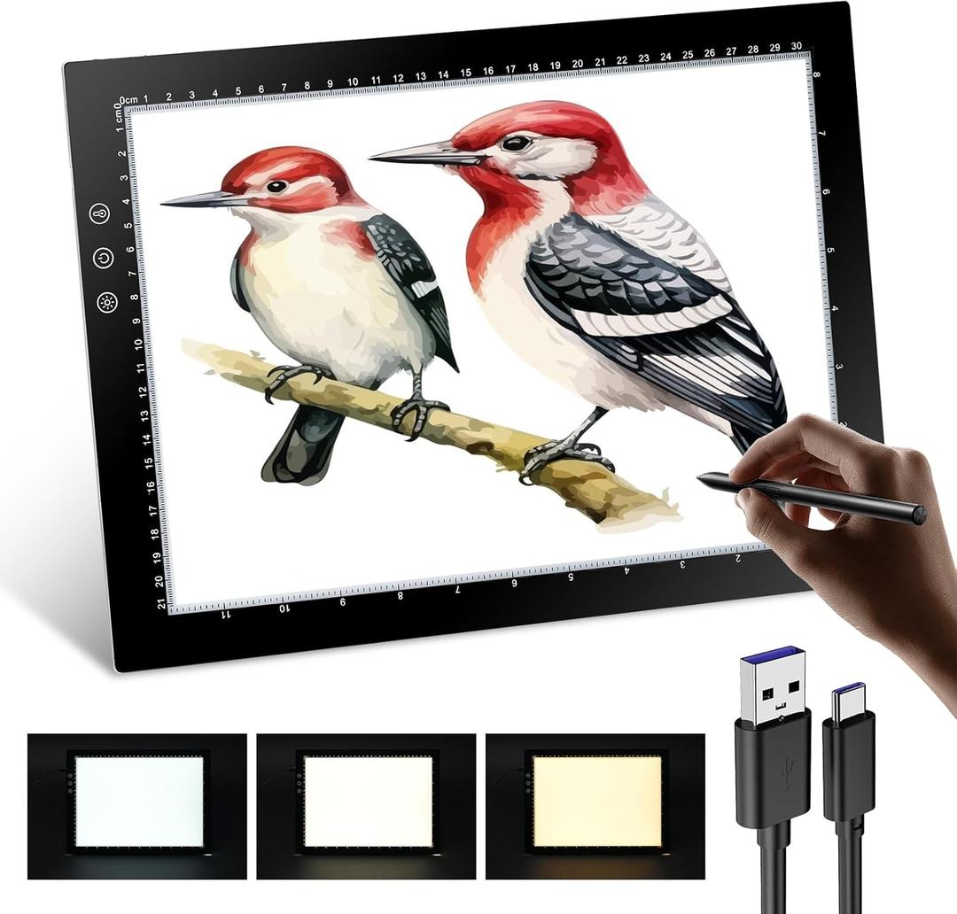 XVV A4 Light Pad, Ultra-Thin Tracing Light Board with 3 Color Modes and 8 Levels of Brightness Adjustable Light up Box for Drawing, Diamond Art, Sketching, Tracing and Animation