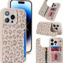 iCoverCase Compatible with iPhone 14 Pro Case with Card Holder, Wallet Case for Women Men RFID Blocking PU Leather Protective Phone Case 6.1 Inch (Beige Leopard)