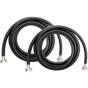 2 Pack 8 FT Rubber Washer Hoses, Black Burst Proof Washing Machine Hose, Hot and Cold Water Connection Inlet Supply Lines, 3/4" Fittings Washing Machine Fill Hose