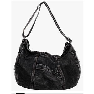 Denim Shoulder Bag for Women,Canvas Tote Messenger Bag with Zipper,Large Casual Crossbody Hobo Handbag Denim Purse