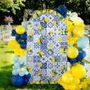 VitalCozy Blue Tiles Lemon Decor 7.2ft Amalfi Coast Lemon Arch Cover Spring Summer Birthday Party Decorations Spandex Fitted Arch Stand Covers Round Top Blue Yellow Decor for Wedding Bridal Shower (10.43"L x 9.06"W)