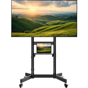 Heavy-Duty Rolling TV Stand for 55100" Screens Supports 165 lbs, Stable Mobile TV Cart with Shelf & Locking Wheels, Floor TV Stand, Max VESA 800x600mm, Black